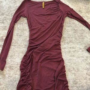 Rachel Pally maxi runched body con Burgundy Long Sleeve dress XS